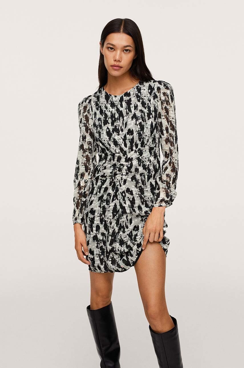 Mango rochie floc culoarea negru, mini, evazata