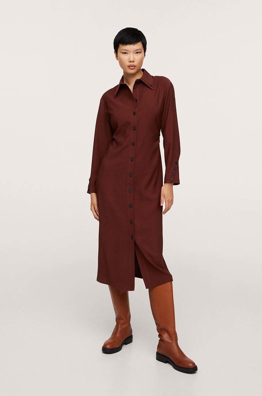 Mango rochie culoarea bordo, midi, drept