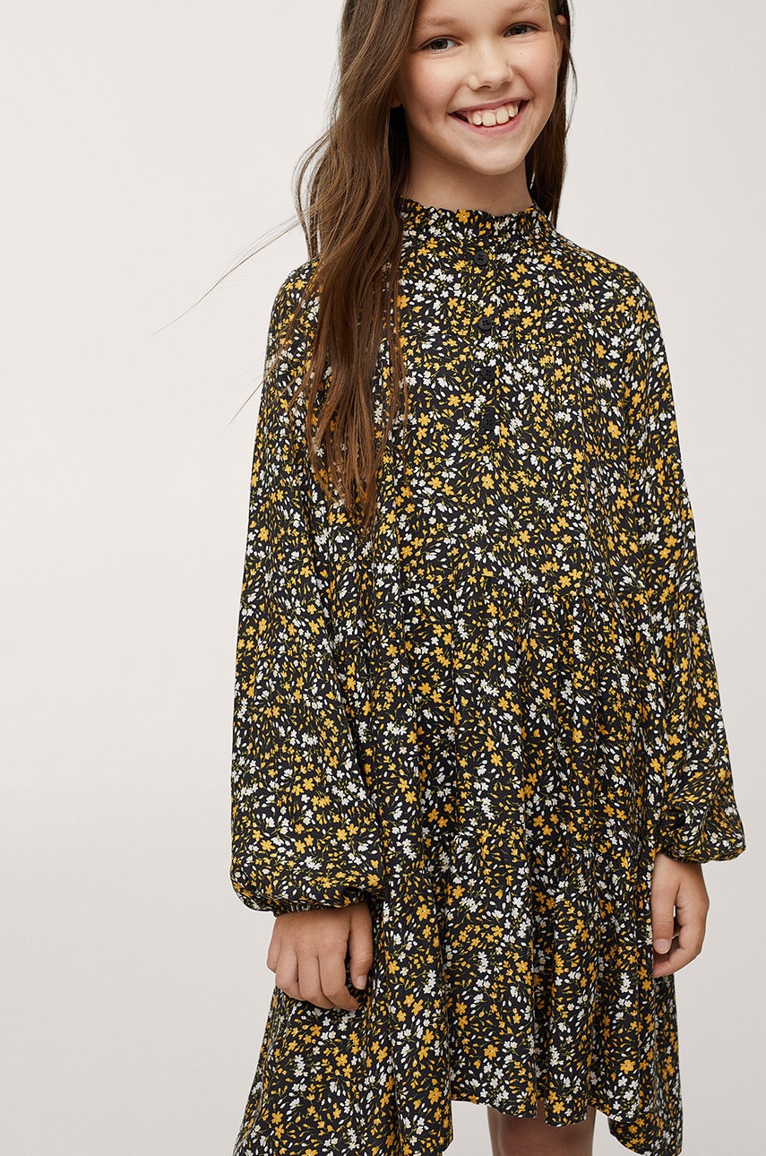 

Дитяча сукня Mango Kids Pearls колір жовтий mini розкльошена