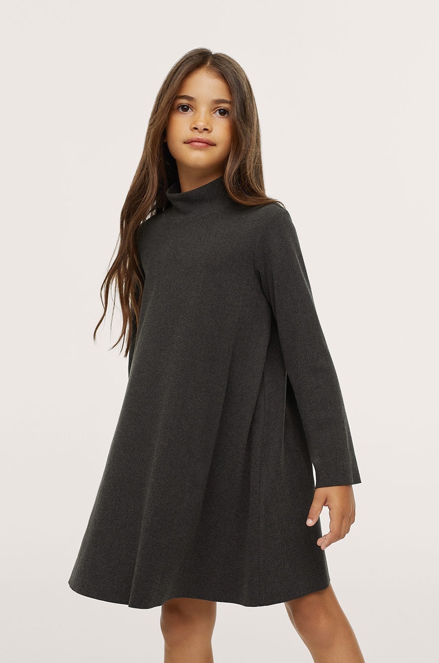 

Детска рокля Mango Kids Emma в сиво къс модел със стандартна кройка, Сив