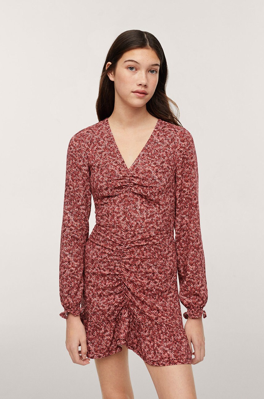 Mango kids rochie fete burgun culoarea bordo, mini, model drept
