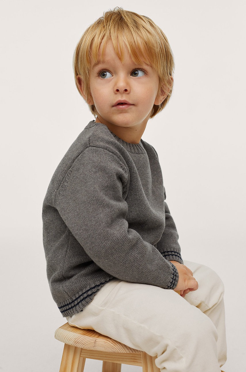 

Mango Kids - Детски памучен пуловер Russel, Сив