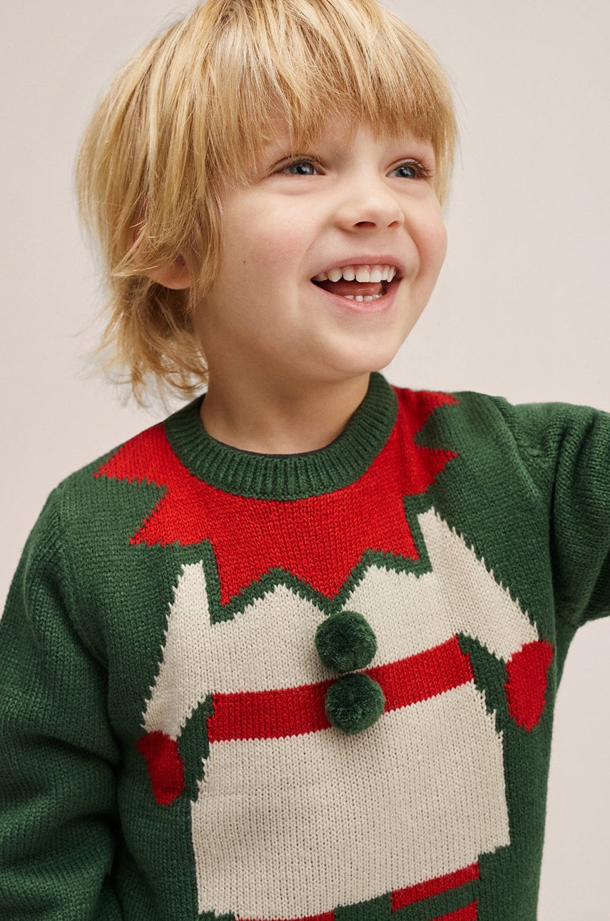 Mango Kids Pulover copii Elfo culoarea verde, light