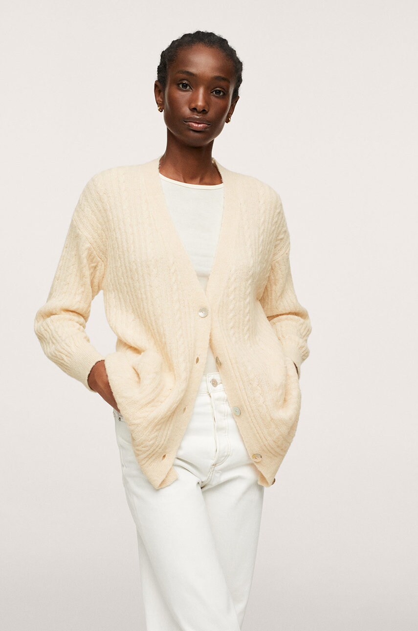 Mango cardigan femei, culoarea galben, light