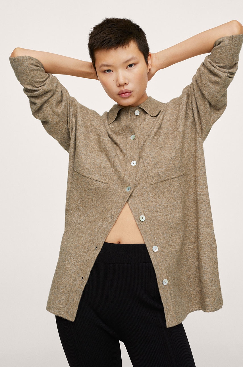 Mango cardigan femei, culoarea maro, light
