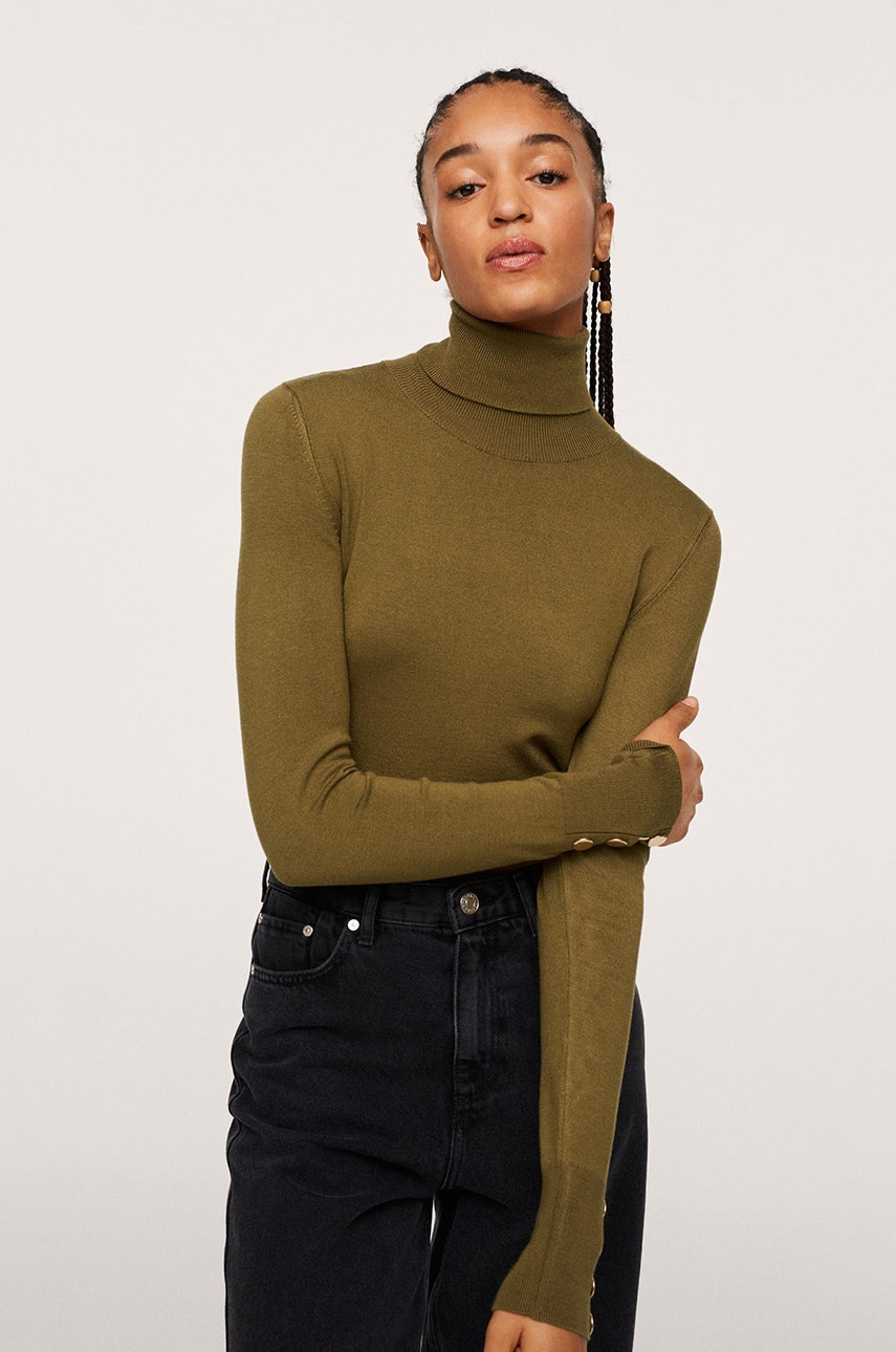 

Пуловер Mango дамски в кафяво от лека материя с поло, Кафяв