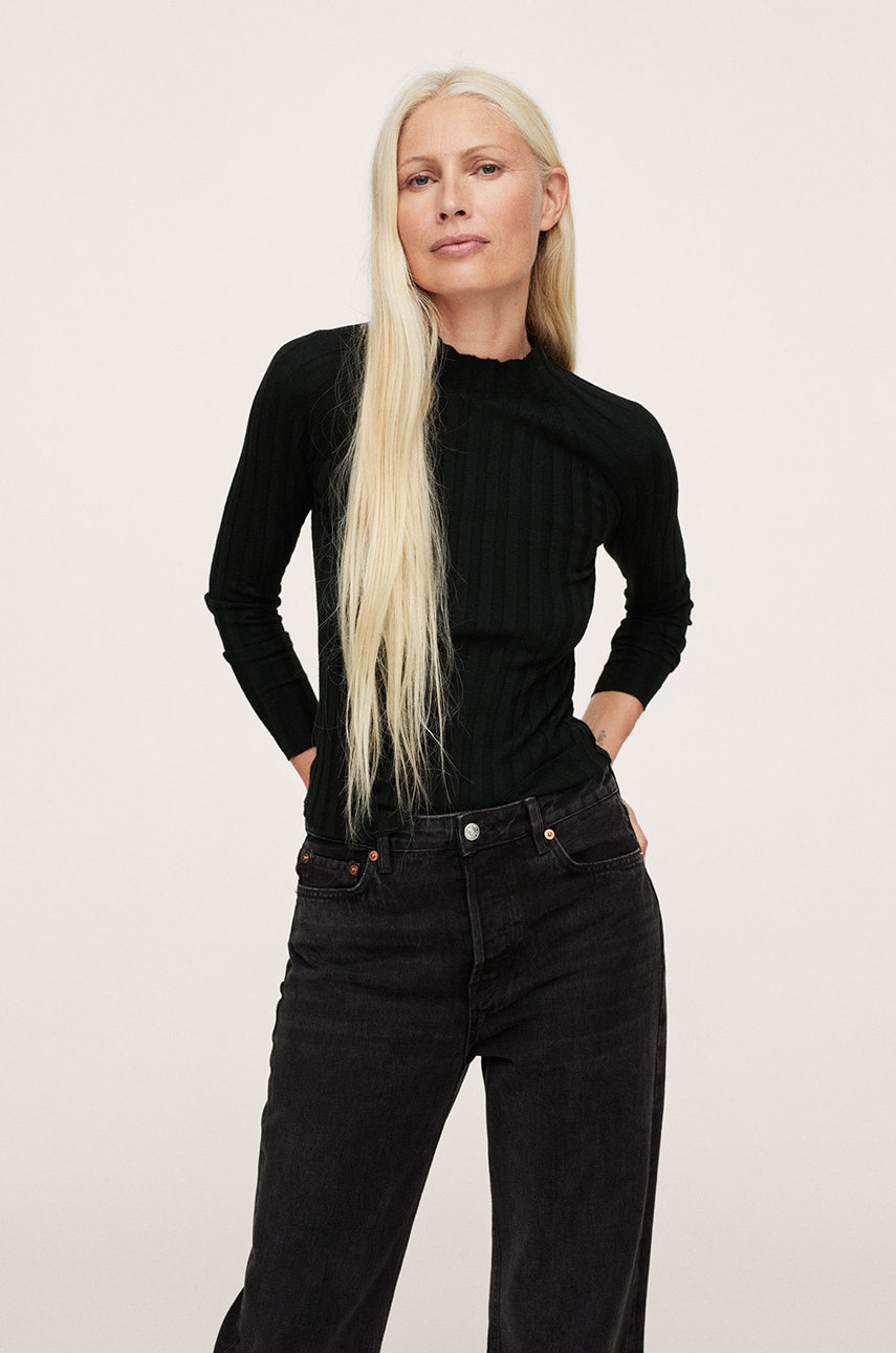 Mango pulover femei, culoarea negru, light, cu turtleneck