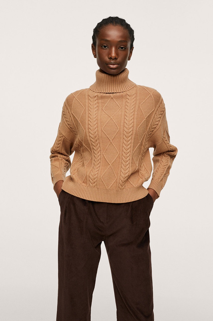 

Пуловер Mango Amillc дамски в кафяво с поло, Кафяв