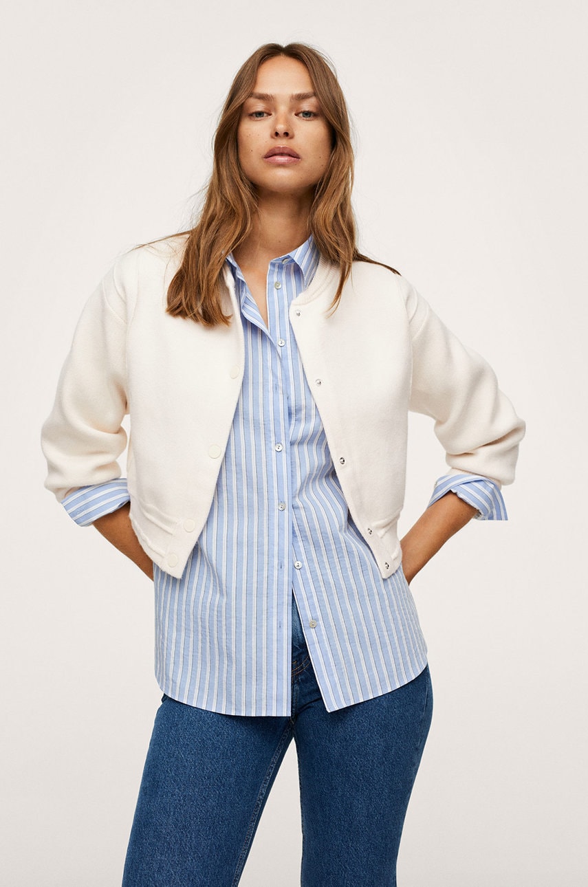 Mango cardigan otomi femei, culoarea alb, light