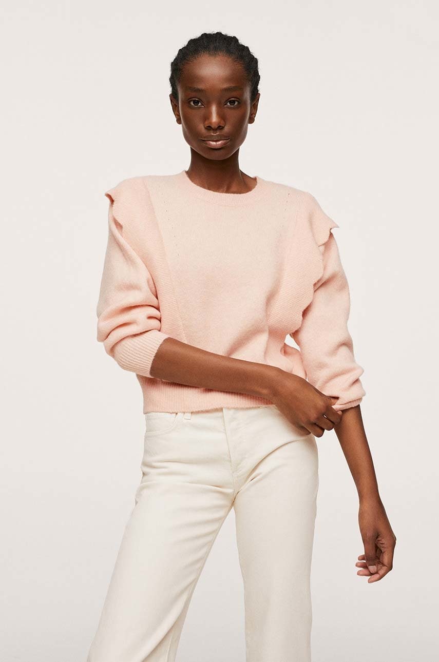 Mango pulover peanut femei, culoarea roz, light