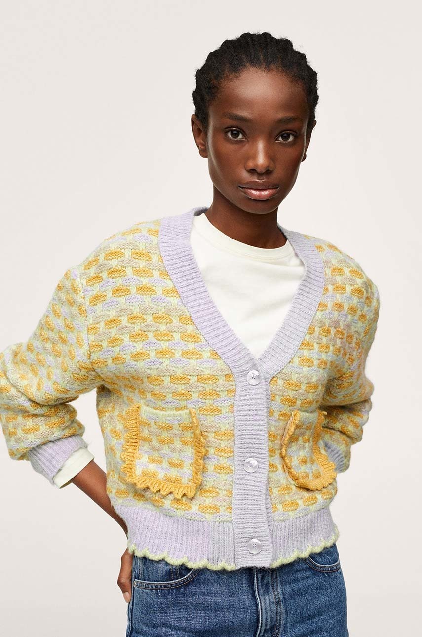 Mango cardigan gofre femei, culoarea violet, light
