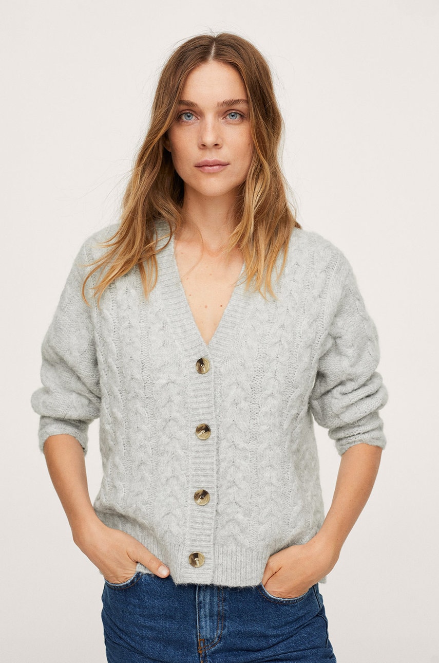 Mango cardigan trenza femei, culoarea gri, light