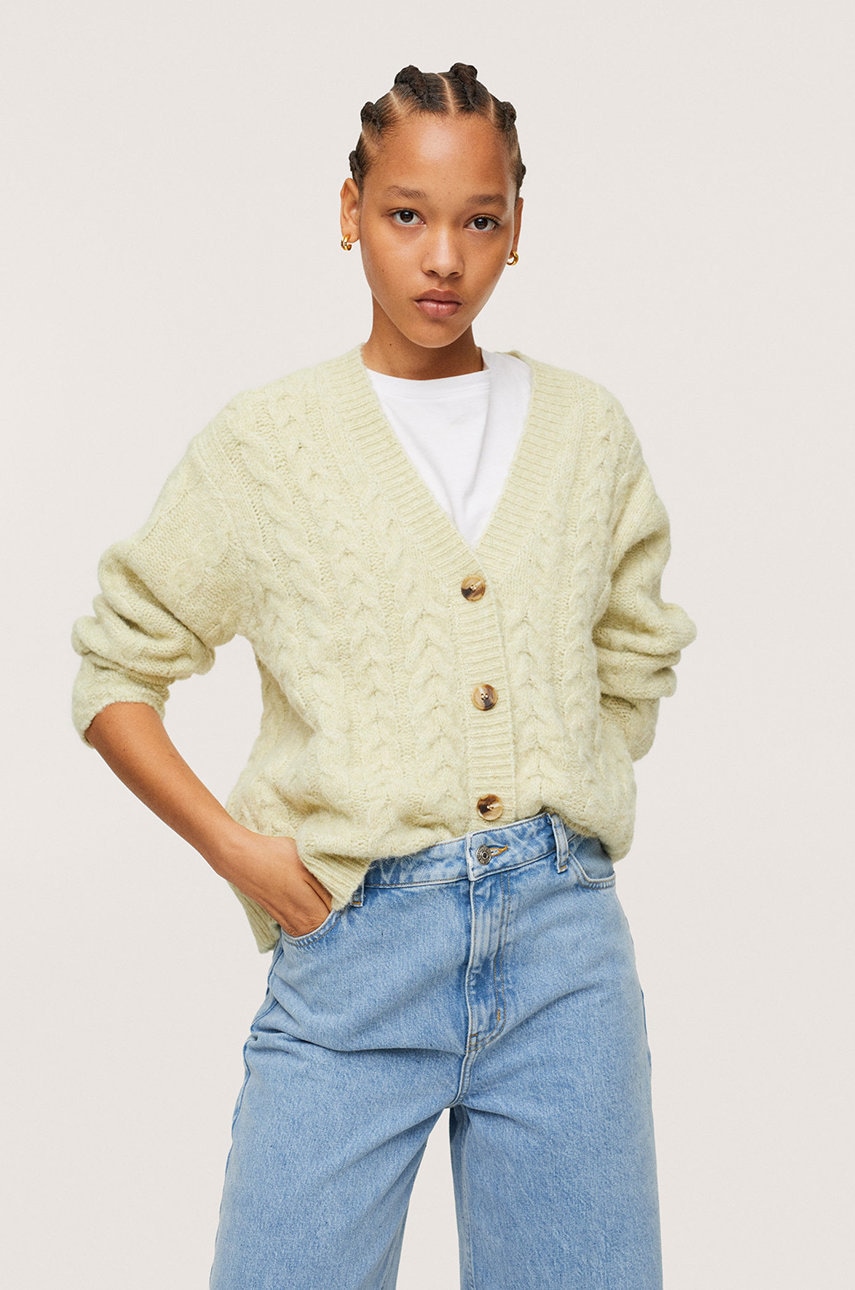 Mango cardigan trenza femei, culoarea turcoaz, light