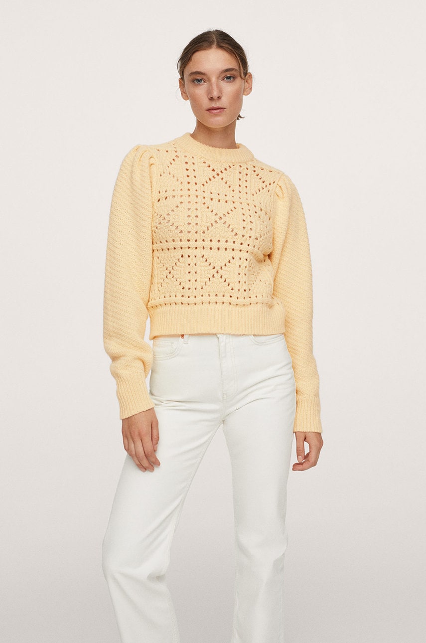 Mango pulover polchi femei, culoarea crem, light