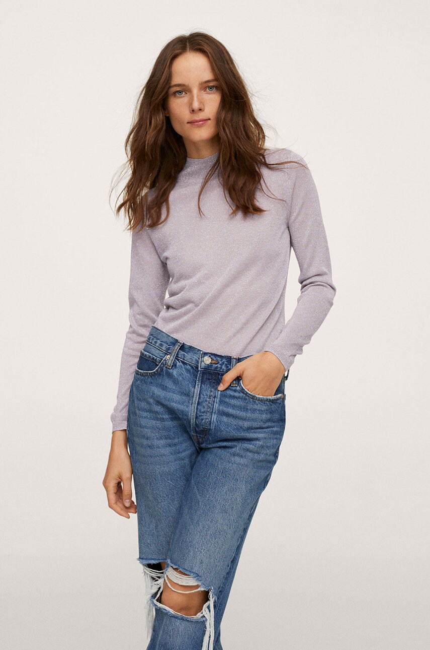 Mango pulover starc femei, culoarea violet, light, cu turtleneck