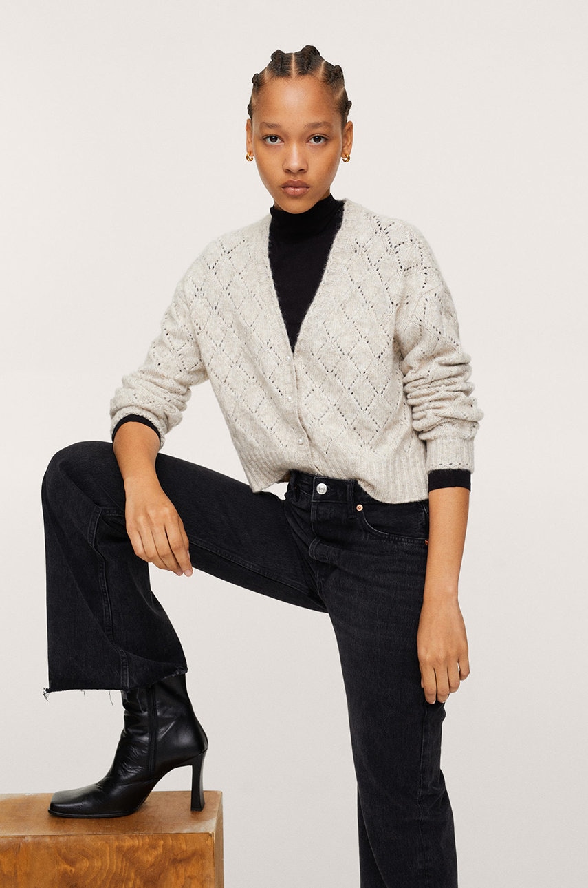 Mango cardigan fuji femei, culoarea gri, light
