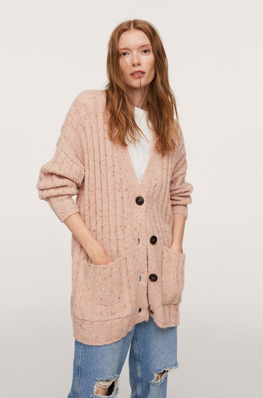 Mango cardigan pharrell femei, culoarea roz, light