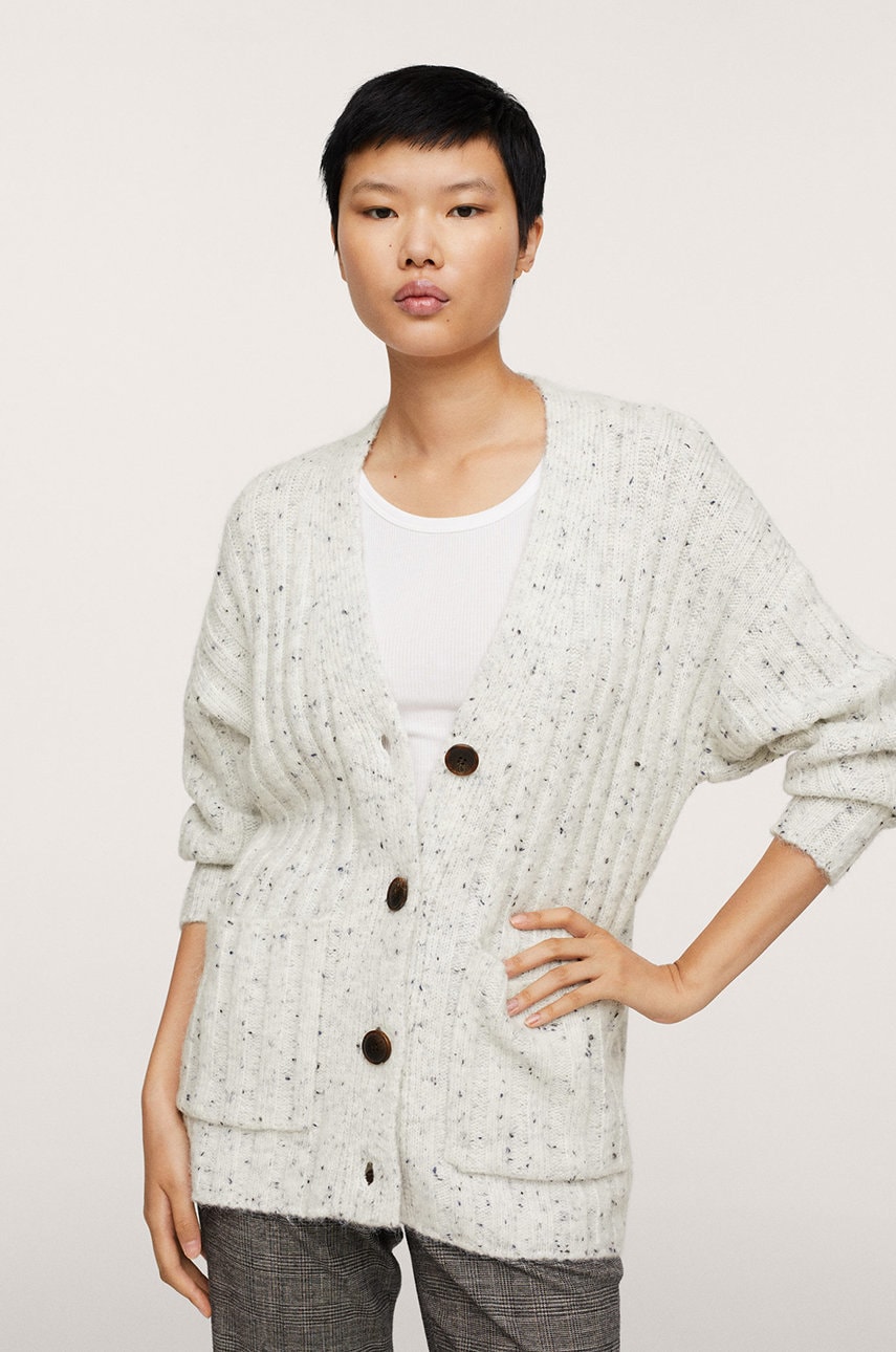 Mango cardigan pharrell femei, culoarea gri, light