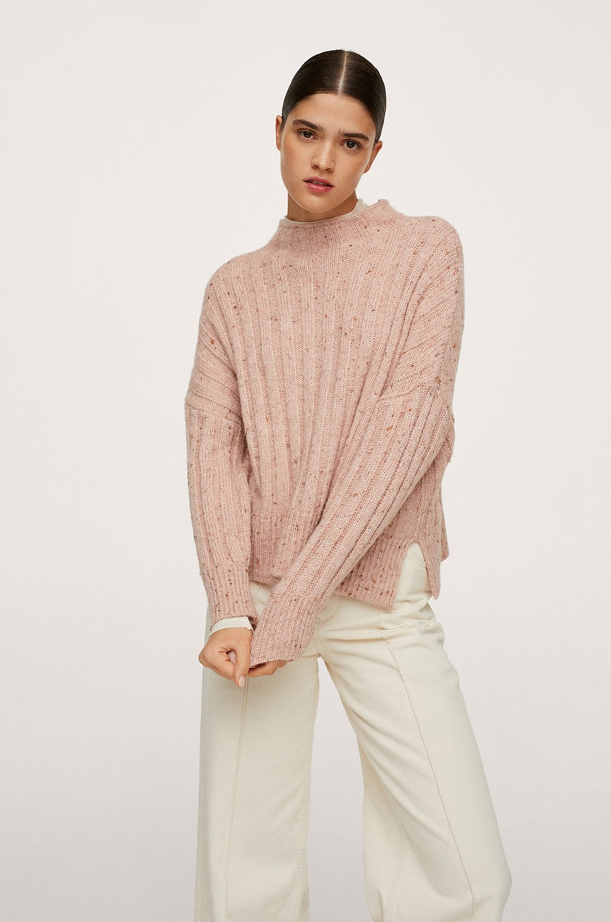 Mango pulover pharrell femei, culoarea roz, light, cu turtleneck