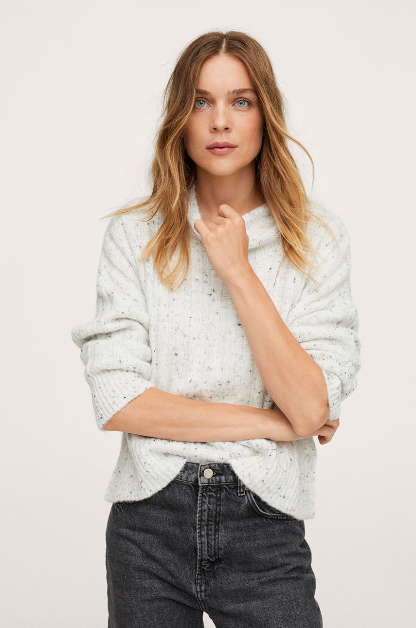Mango pulover pharrell femei, culoarea gri, light, cu turtleneck
