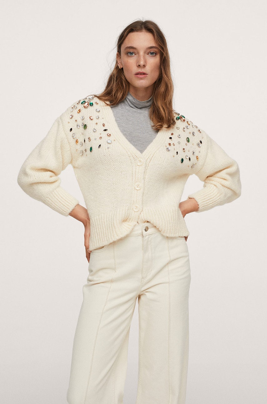 Mango cardigan corona femei, culoarea galben, light