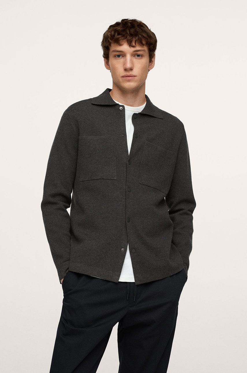 Mango man cardigan bărbați, culoarea gri