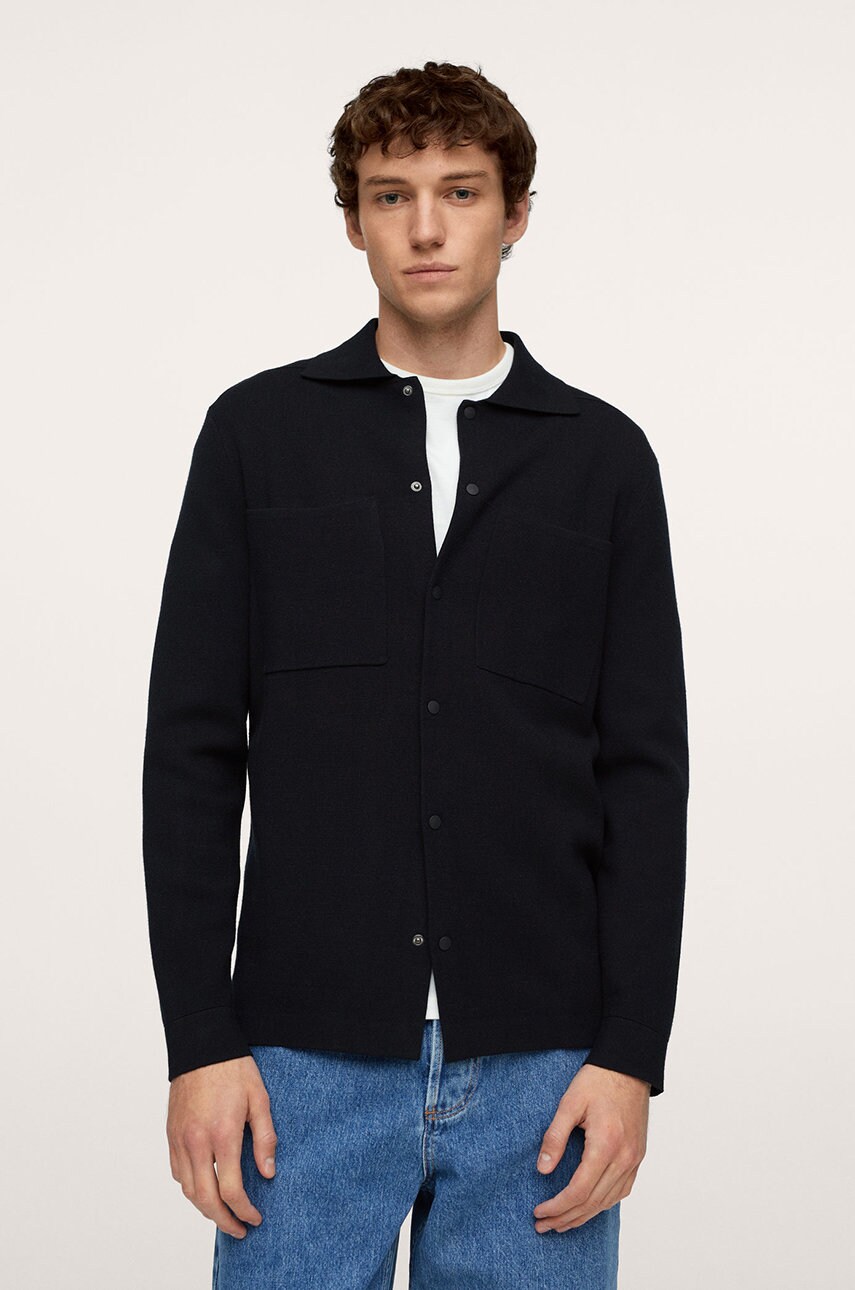 Mango man cardigan bărbați, culoarea albastru marin
