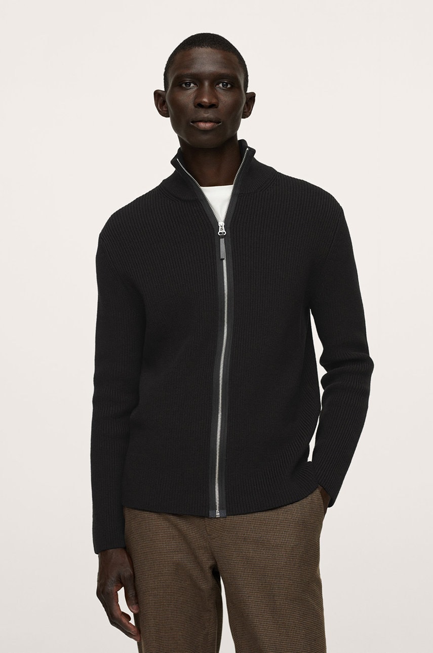 Mango man cardigan bărbați, culoarea negru