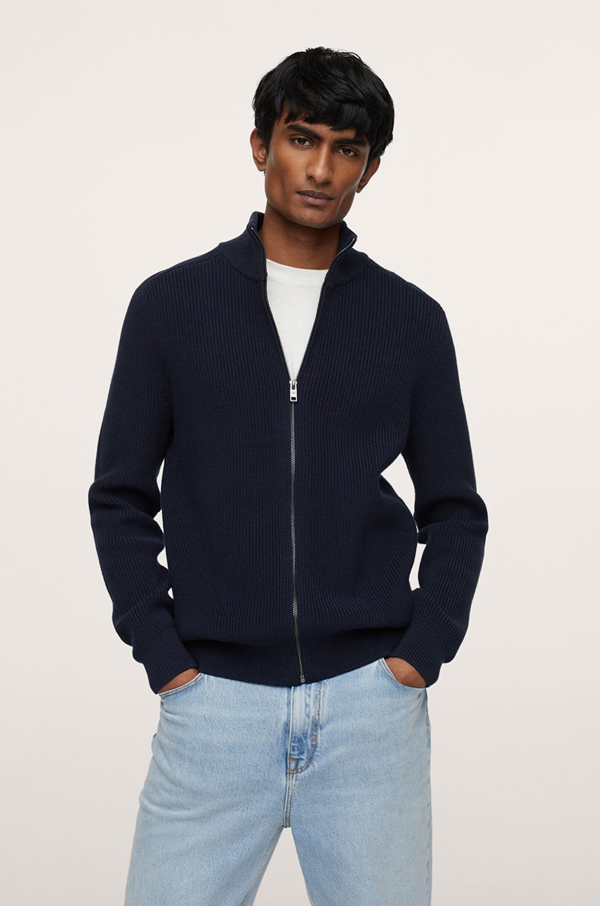 Mango man cardigan binger bărbați, culoarea albastru marin