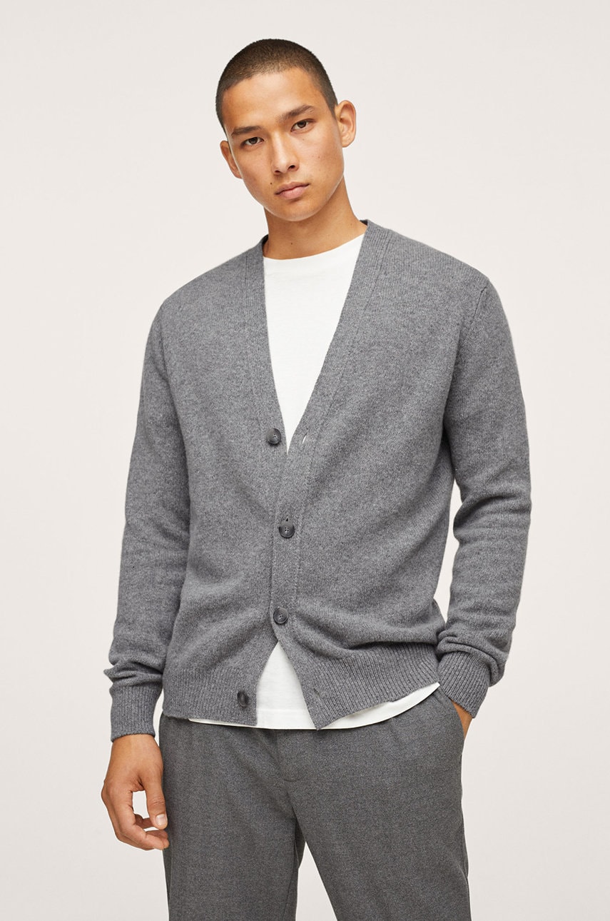 Mango man cardigan din lână lotusc bărbați, culoarea gri