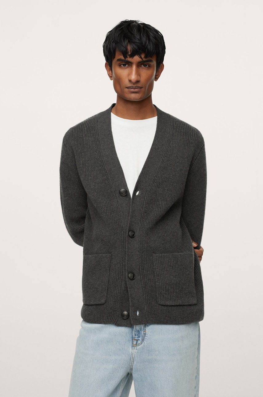 Mango man cardigan din amestec de lână parkb bărbați, culoarea gri