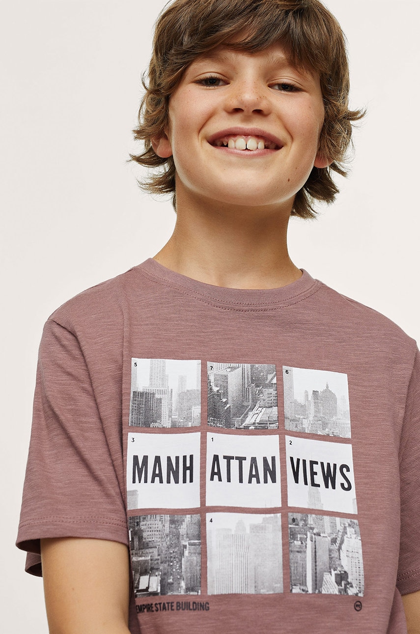 Детская хлопковая футболка Mango Kids Empire цвет бордовый с принтом