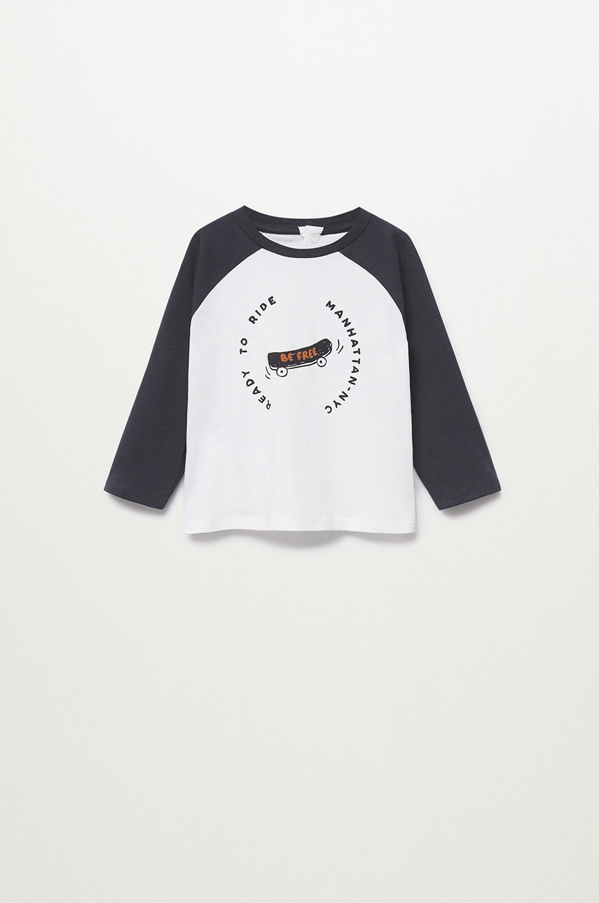

Детска блуза с дълги ръкави Mango Kids Free в бяло с принт, Бял