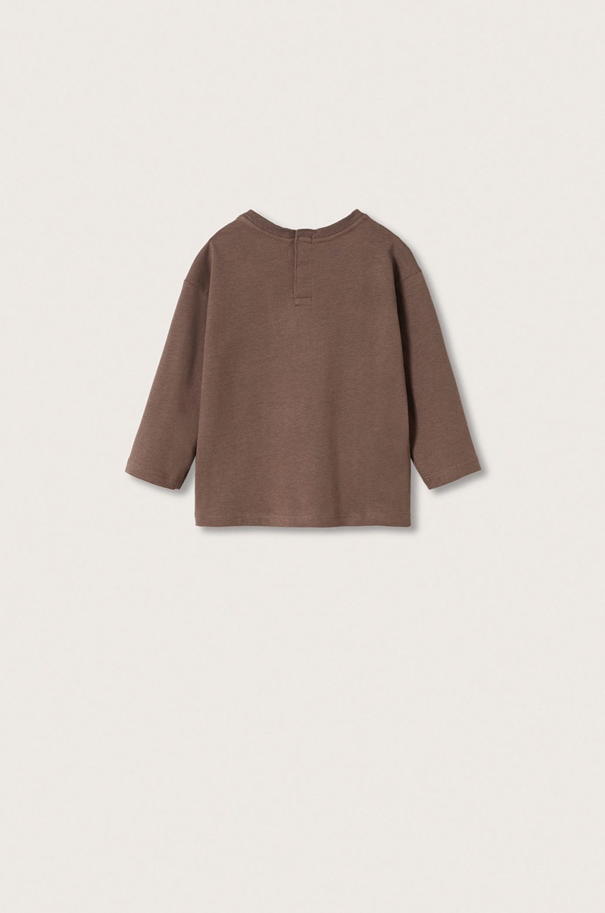 

Хлопковый детский лонгслив Mango Kids цвет коричневый с аппликацией