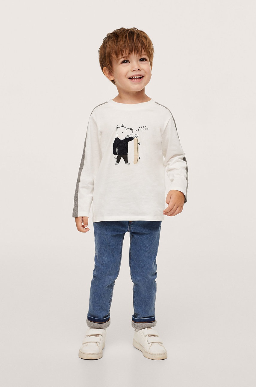 

Хлопковый детский лонгслив Mango Kids цвет белый с аппликацией