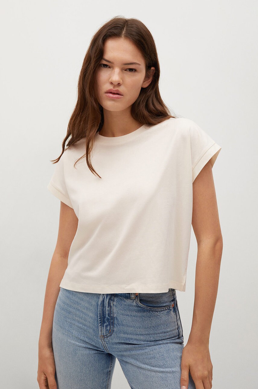 Mango tricou din bumbac rayita culoarea galben