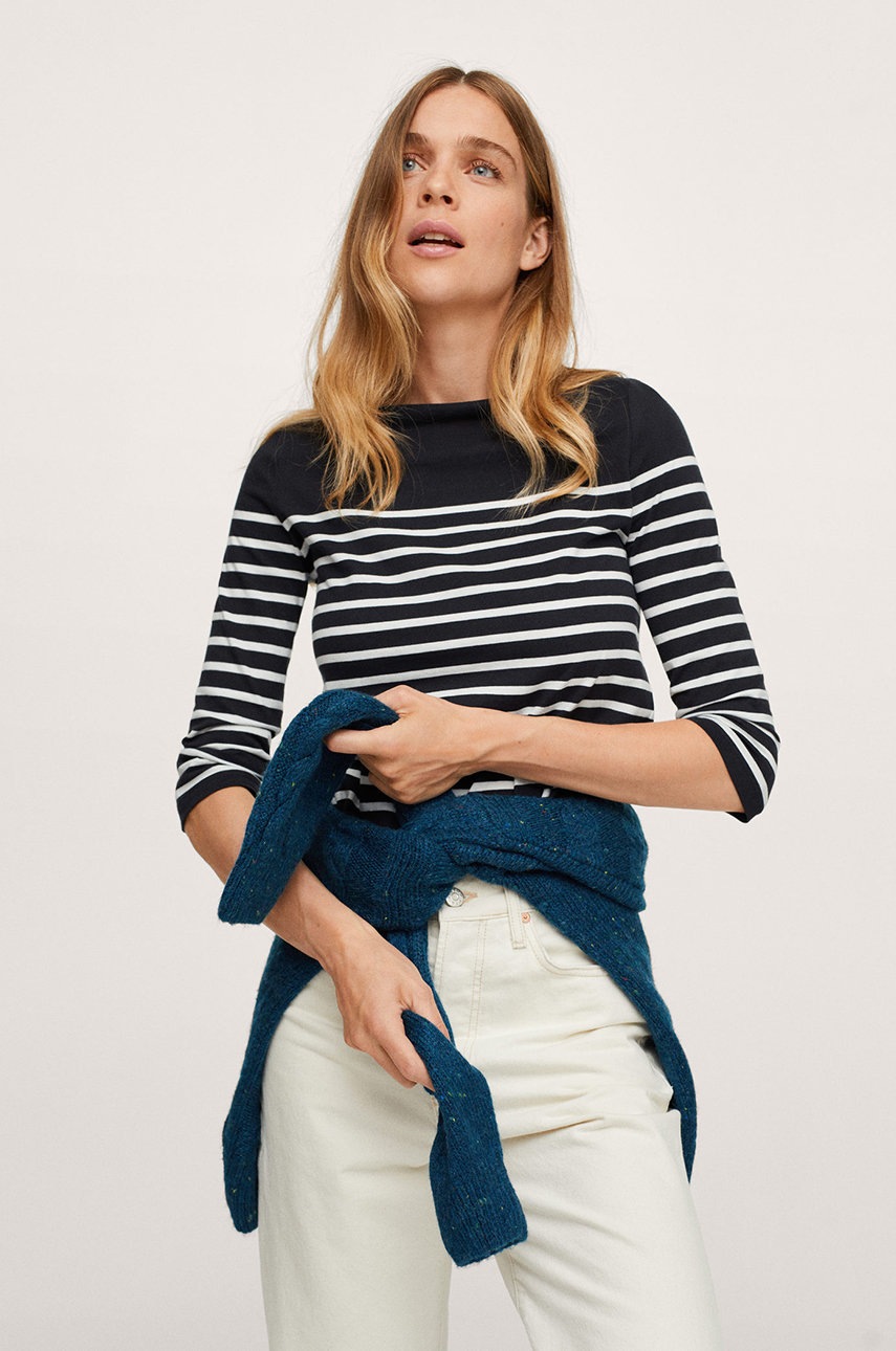

Памучна блуза с дълги ръкави Mango Parisian в черно, Черен