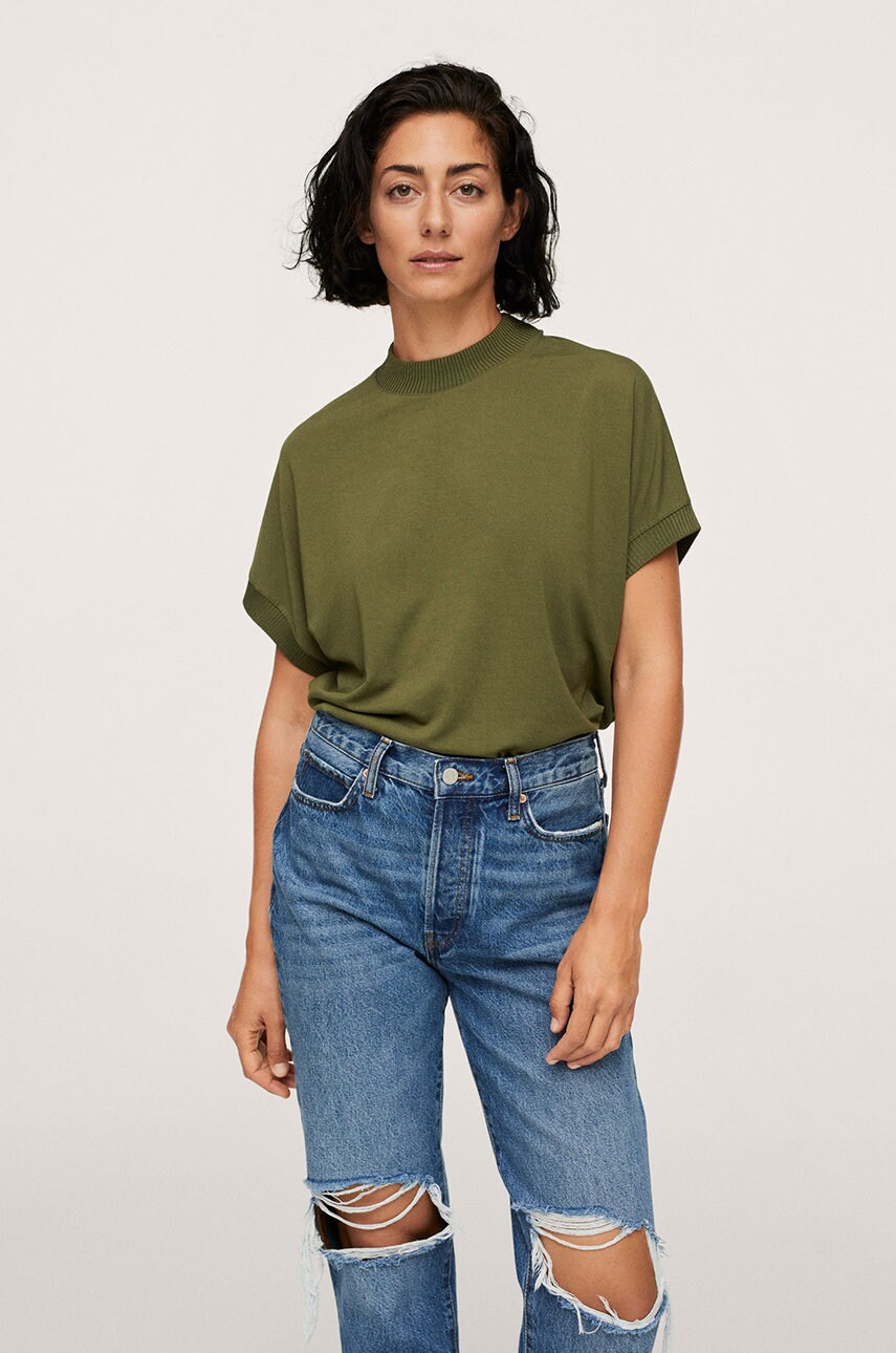 Mango tricou femei, culoarea maro, cu turtleneck