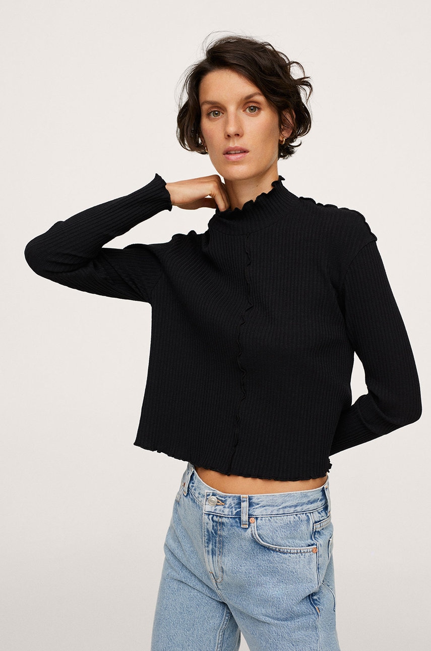 Mango longsleeve femei, culoarea negru, cu turtleneck
