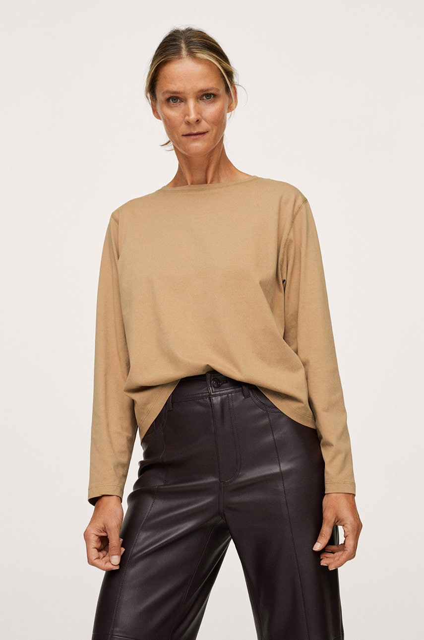 Mango longsleeve din bumbac roda culoarea maro