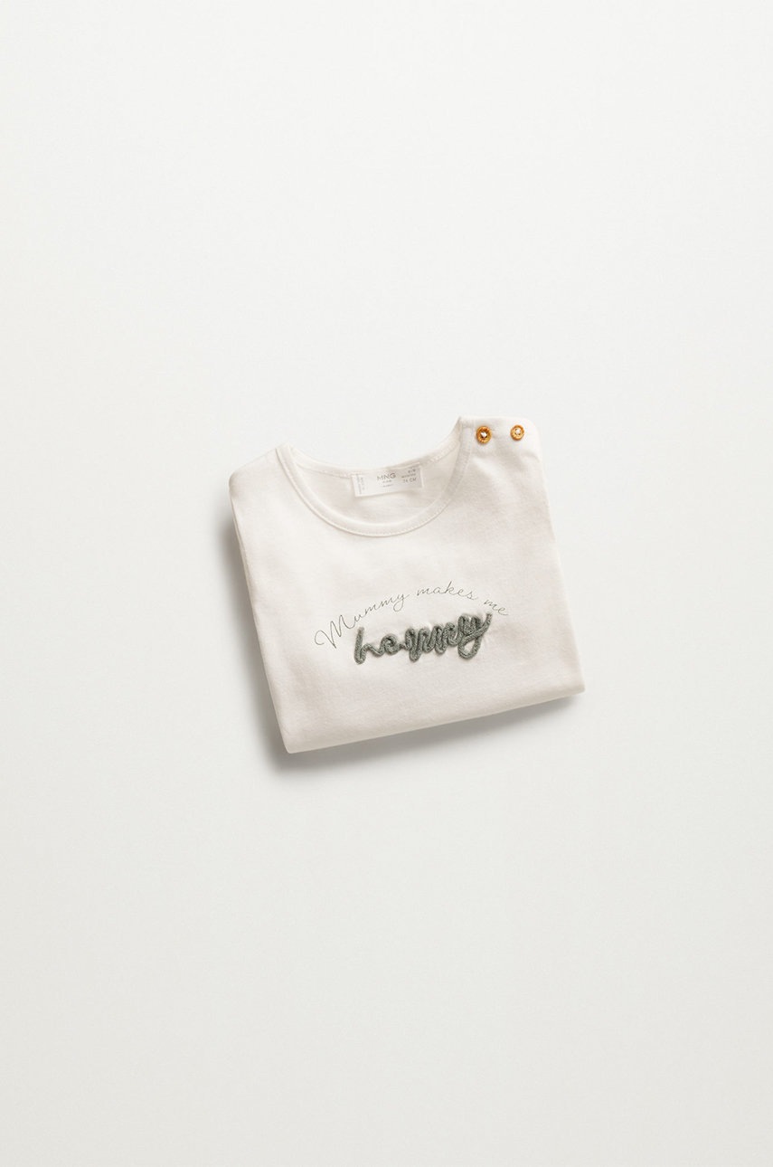 

Хлопковый детский лонгслив Mango Kids Happy цвет белый с аппликацией