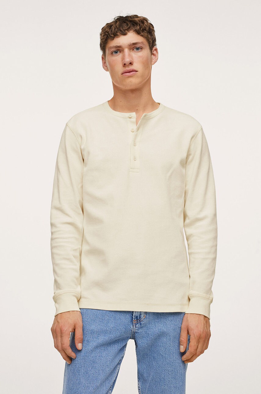Mango man longsleeve bărbați, culoarea alb, material neted