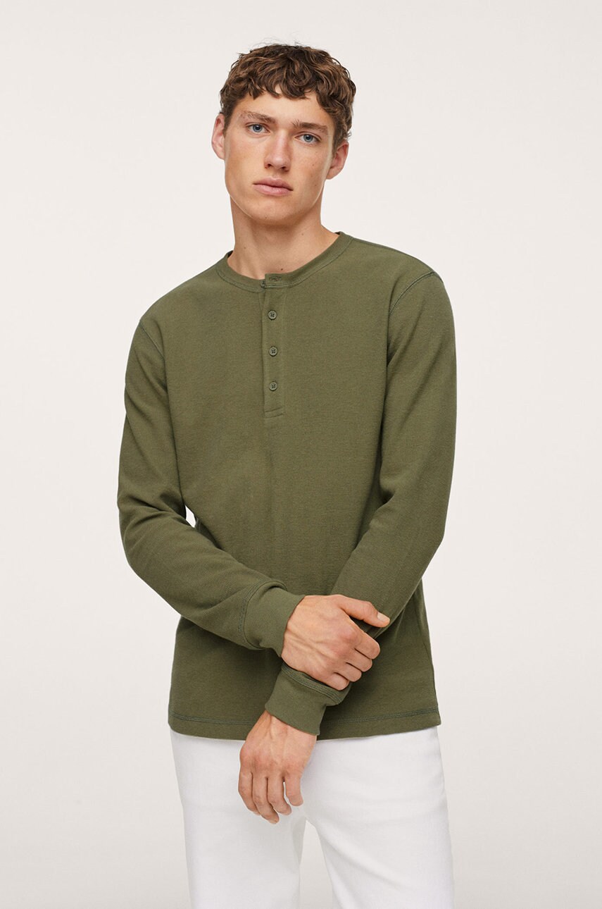 Mango man longsleeve bărbați, culoarea maro, material neted
