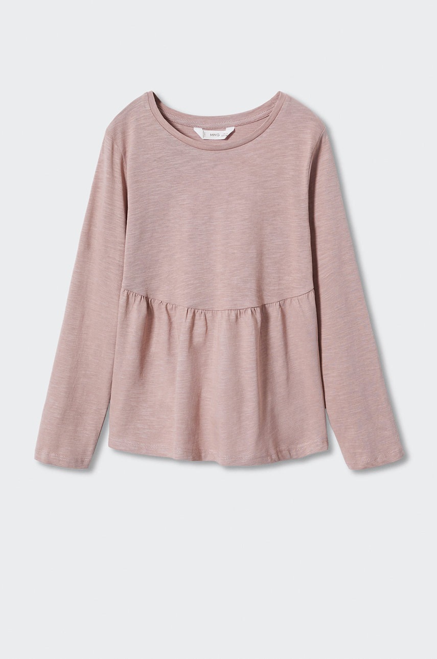 

Дитячий бавовняний лонгслів Mango Kids Peplum колір рожевий