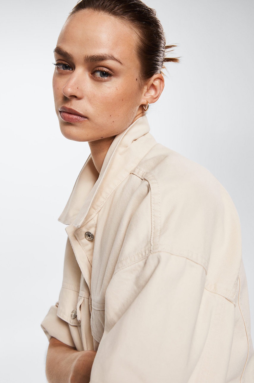 

Джинсова куртка Mango Dafne жіноча колір бежевий перехідна oversize