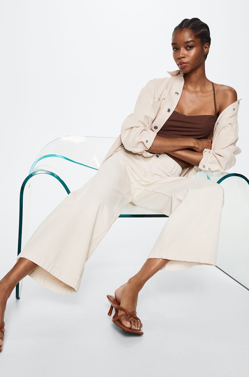 

Дънки Mango Culotte със стандартна талия, Бежов