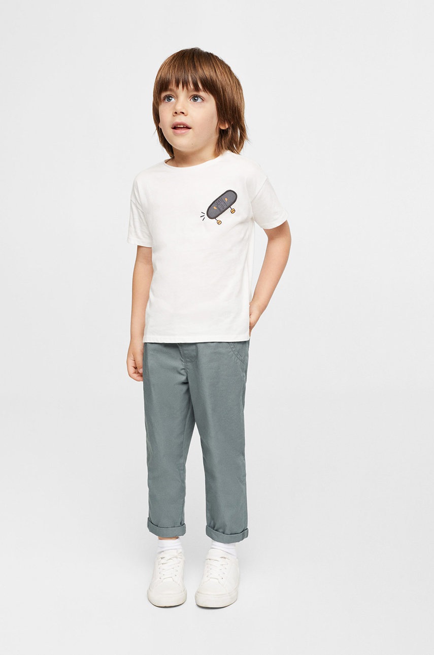 

Детски памучен панталон Mango Kids Haikub в сиво с изчистен дизайн, Сив
