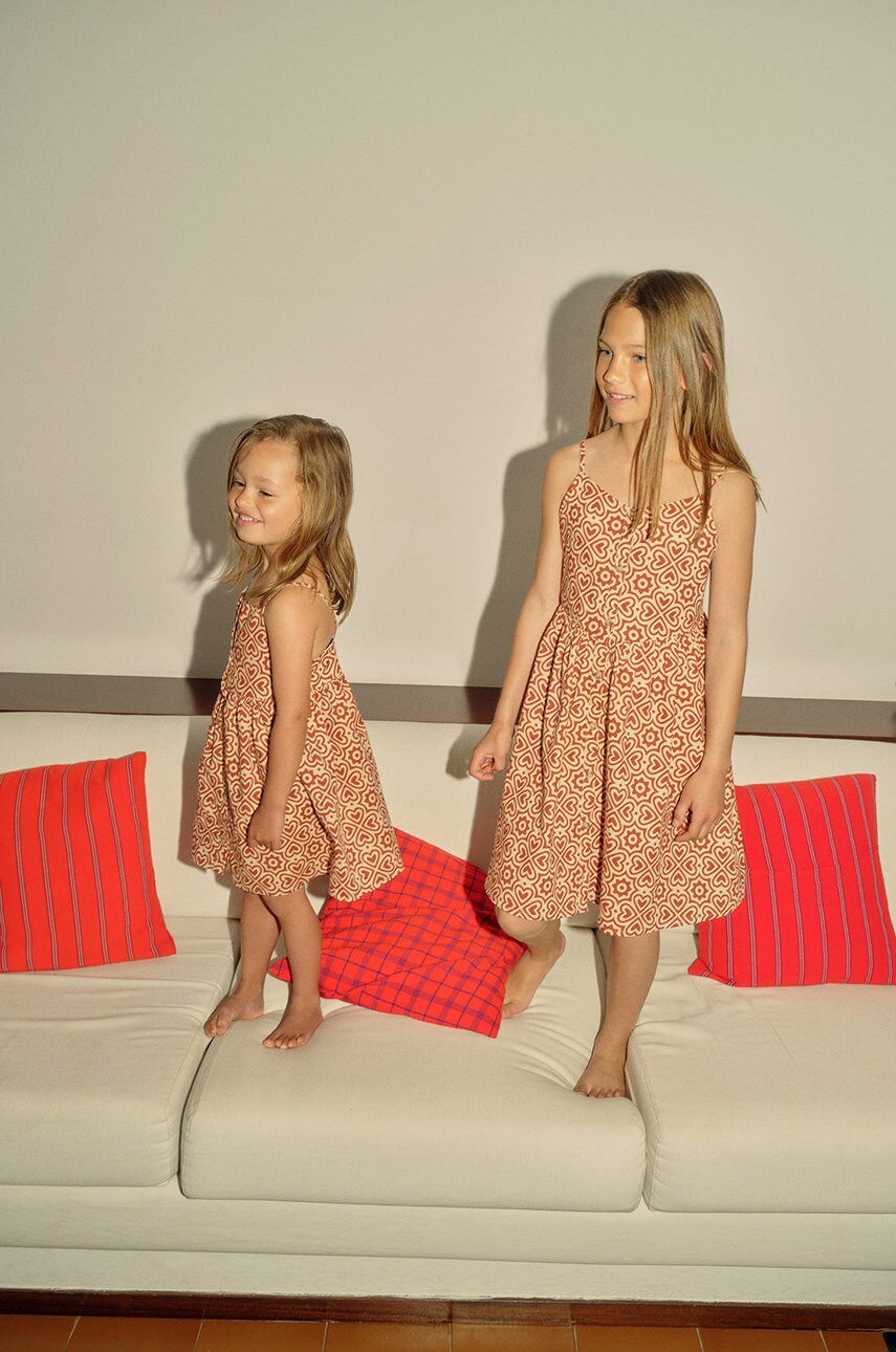 

Дитяча бавовняна сукня Mango Kids Heartb колір помаранчевий mini розкльошена
