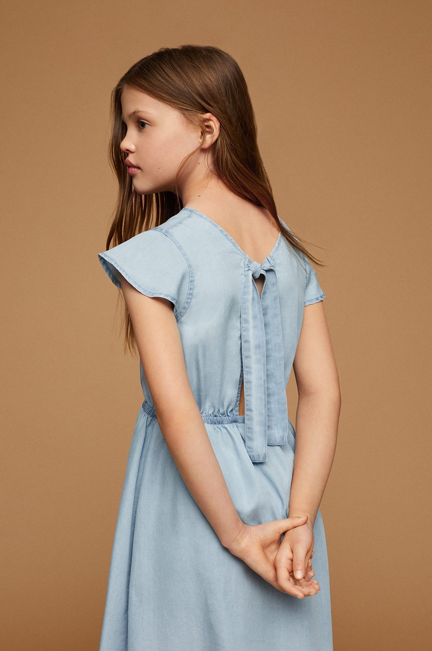 

Детска рокля Mango Kids Cuto в лилаво къс модел разкроен модел, Виолетов