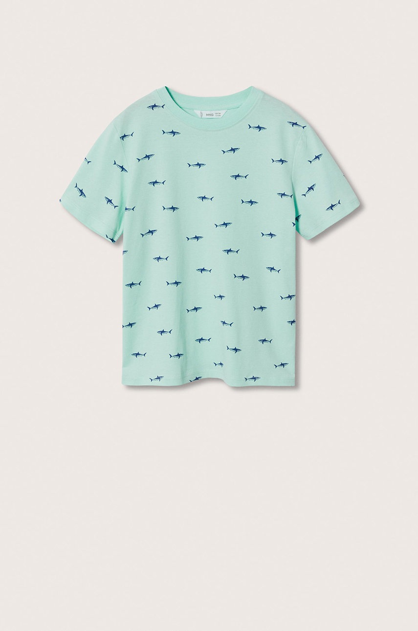 

Детская хлопковая футболка Mango Kids Stamp3 цвет бирюзовый узорная